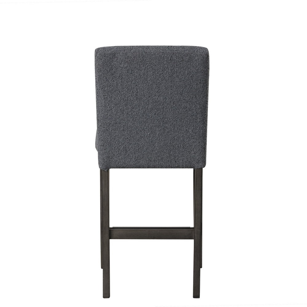 Benjara Ghy Counter Height Chair Set of 2, Gray Fabric, Solid Acacia Wood