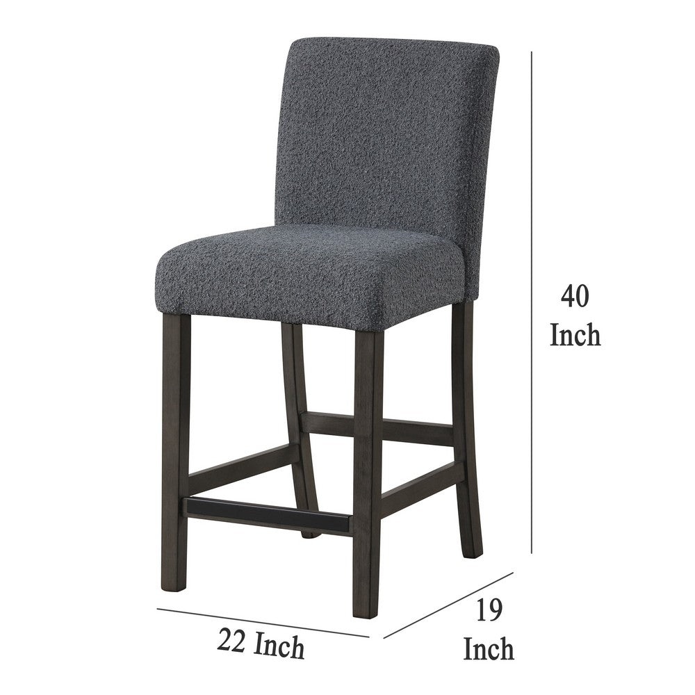 Benjara Ghy Counter Height Chair Set of 2, Gray Fabric, Solid Acacia Wood