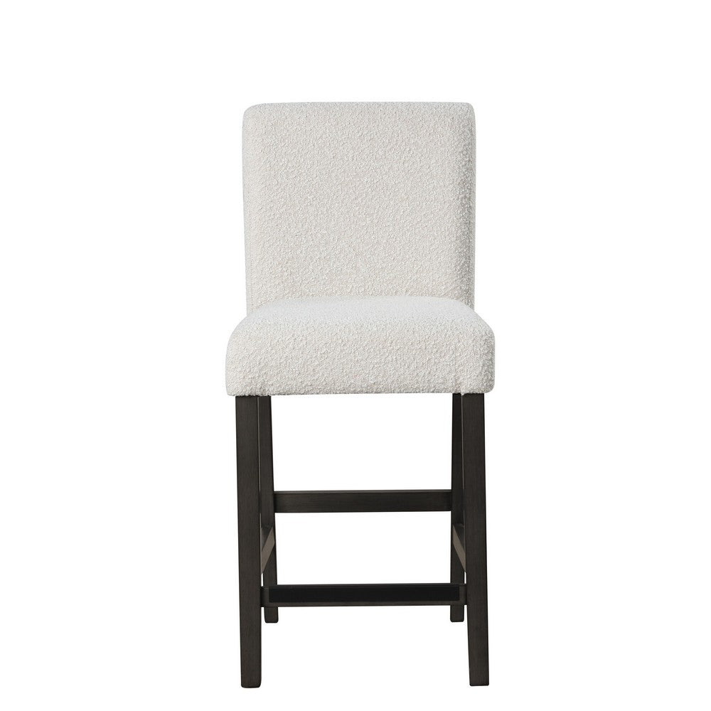 Benjara Ghy Counter Height Chair Set of 2, White Fabric, Solid Acacia Wood