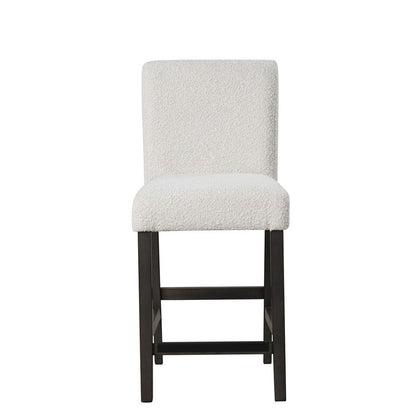 Benjara Ghy Counter Height Chair Set of 2, White Fabric, Solid Acacia Wood