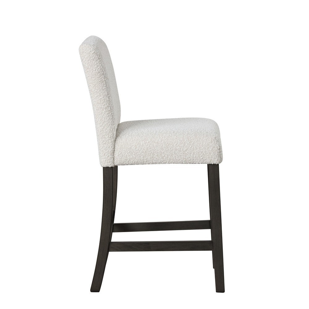 Benjara Ghy Counter Height Chair Set of 2, White Fabric, Solid Acacia Wood