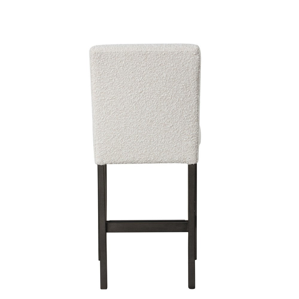 Benjara Ghy Counter Height Chair Set of 2, White Fabric, Solid Acacia Wood