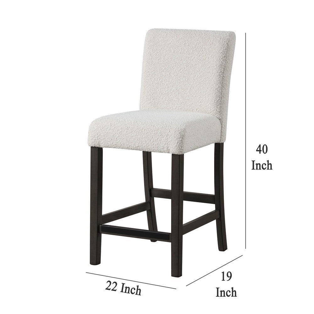Benjara Ghy Counter Height Chair Set of 2, White Fabric, Solid Acacia Wood