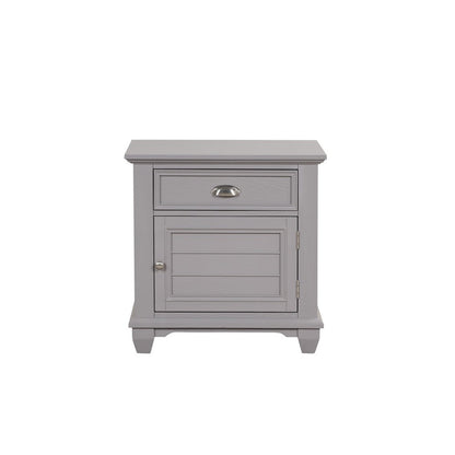 Benjara Limi Nightstand, 1 Drawer, 1 Door Cabinet, Gray Solid Wood, 28 Inch