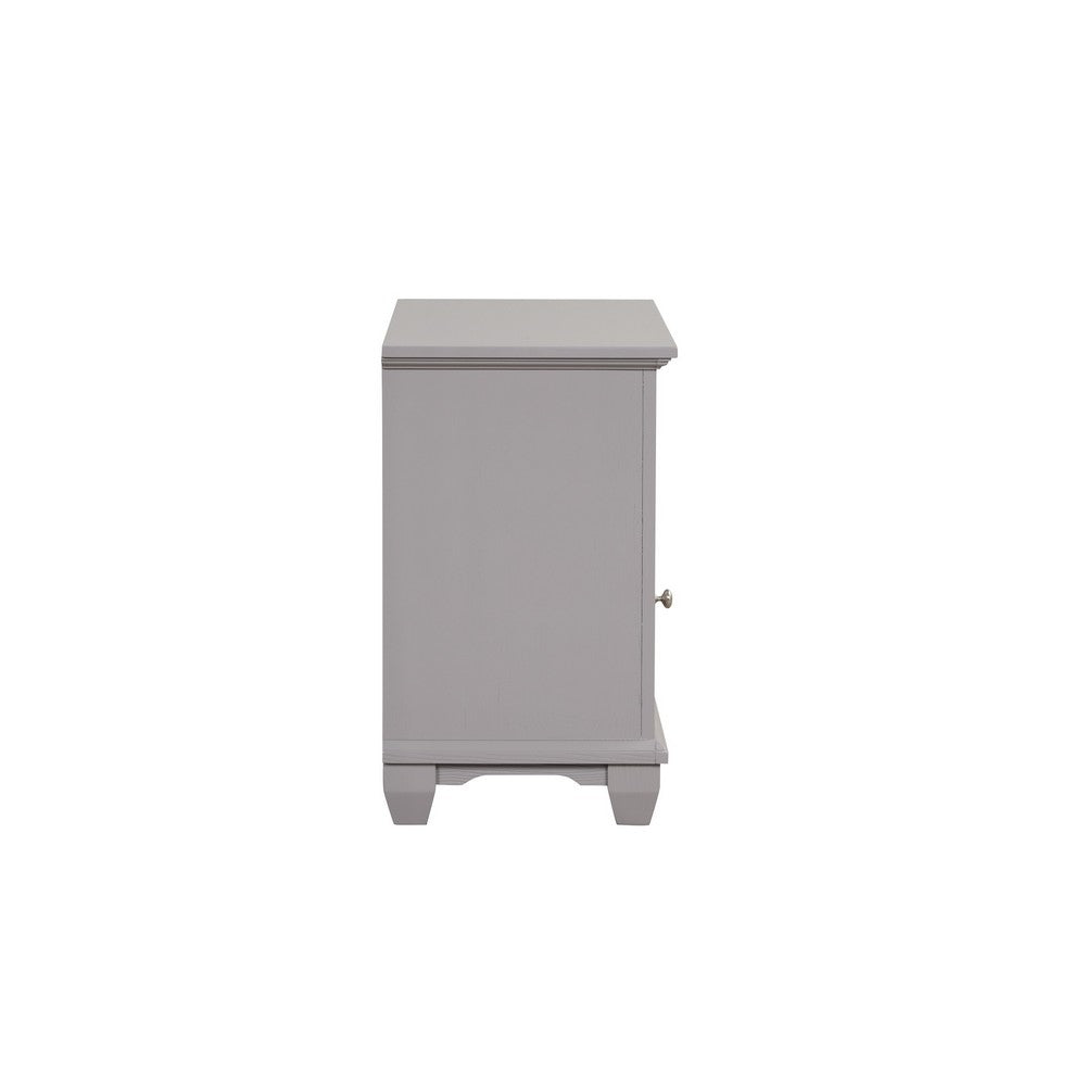 Benjara Limi Nightstand, 1 Drawer, 1 Door Cabinet, Gray Solid Wood, 28 Inch
