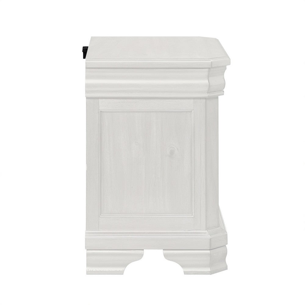Benjara Lynda Nightstand, 2 Drawers Metal Handles, White Acacia Wood 27 Inch