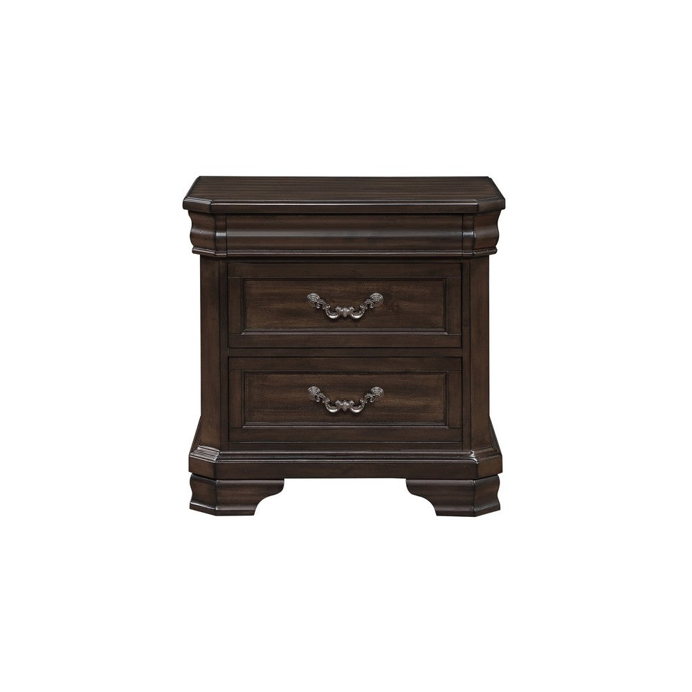 Benjara Lynda Nightstand, 2 Drawers Metal Handles, Brown Acacia Wood, 28 Inch