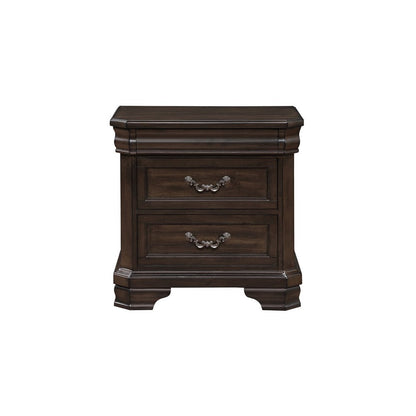 Benjara Lynda Nightstand, 2 Drawers Metal Handles, Brown Acacia Wood, 28 Inch