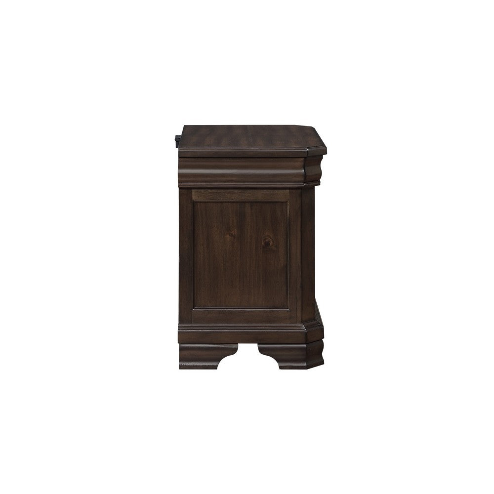 Benjara Lynda Nightstand, 2 Drawers Metal Handles, Brown Acacia Wood, 28 Inch