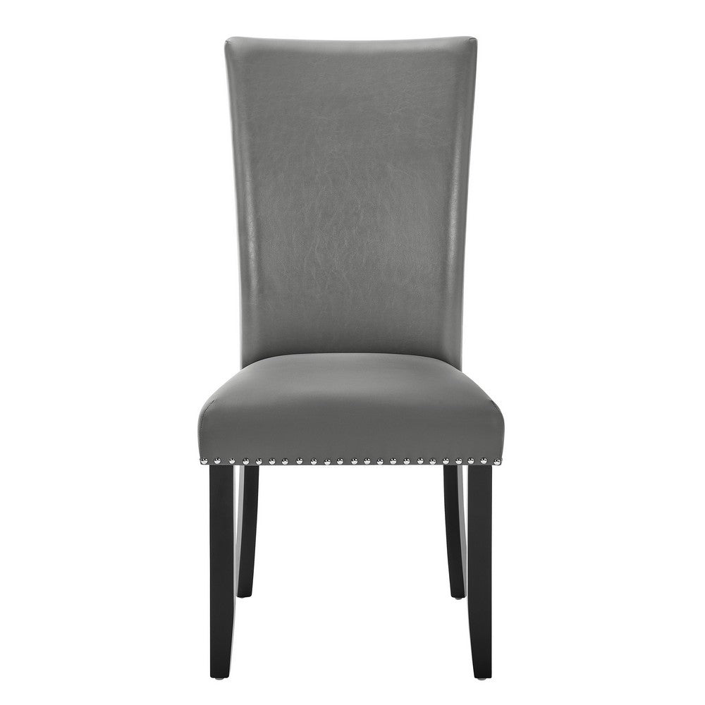 Benjara Lira Dining Chairs Set of 2, Nailhead Trim Gray Fabric, Solid Wood