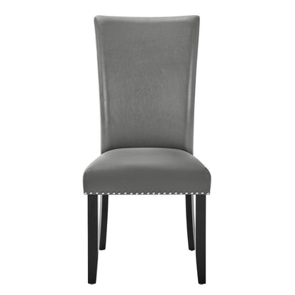 Benjara Lira Dining Chairs Set of 2, Nailhead Trim Gray Fabric, Solid Wood
