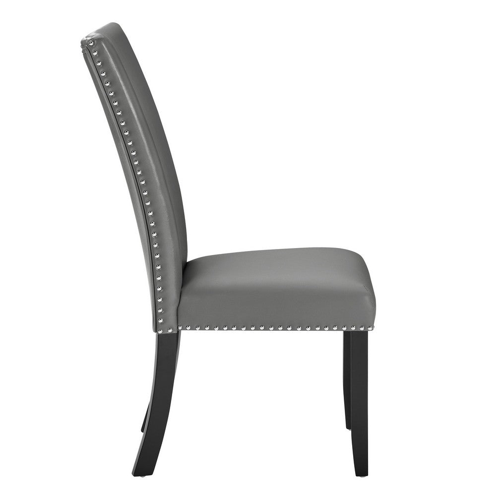 Benjara Lira Dining Chairs Set of 2, Nailhead Trim Gray Fabric, Solid Wood