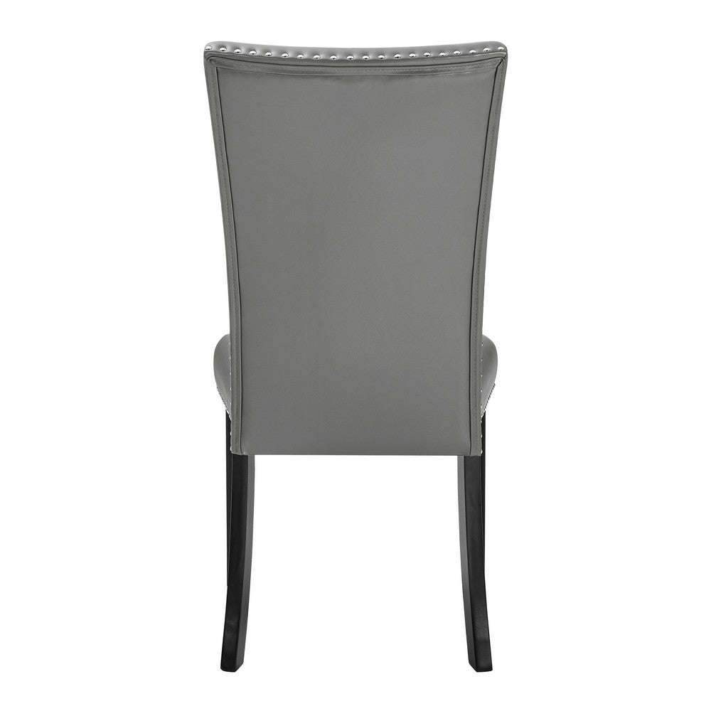 Benjara Lira Dining Chairs Set of 2, Nailhead Trim Gray Fabric, Solid Wood