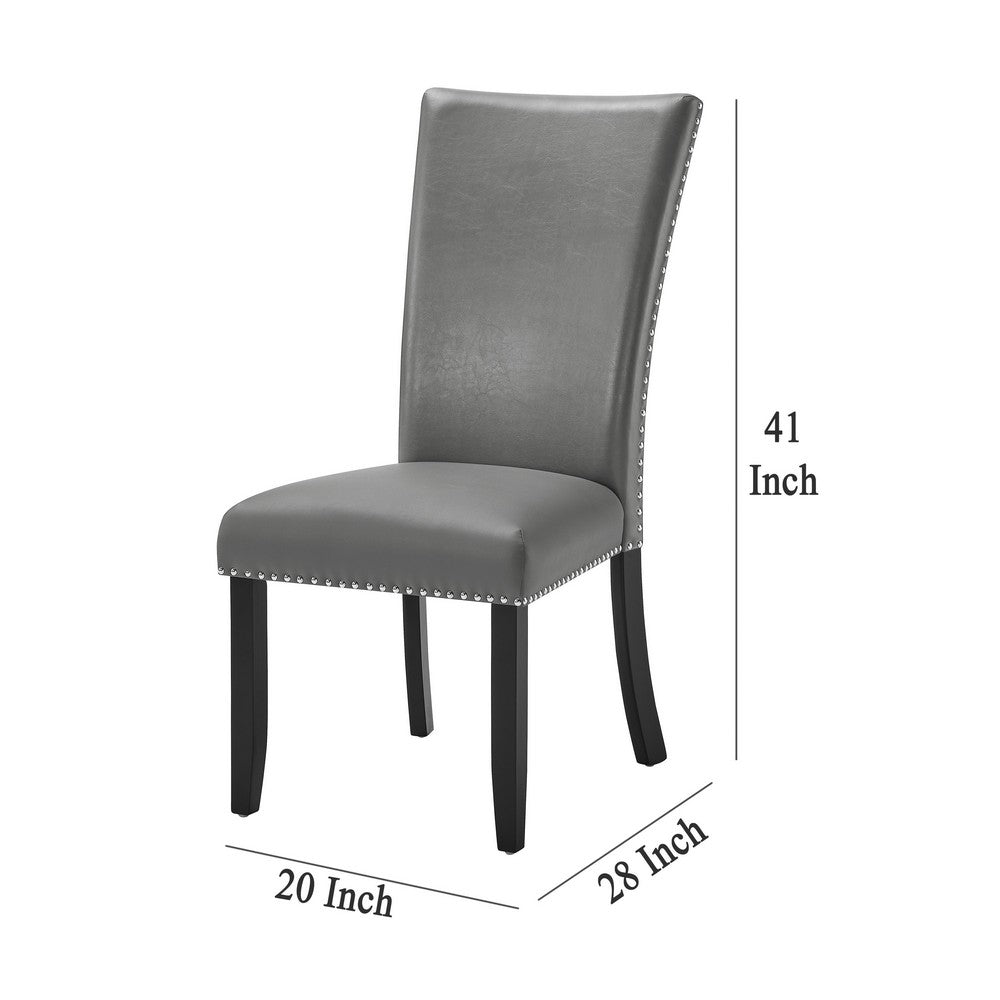 Benjara Lira Dining Chairs Set of 2, Nailhead Trim Gray Fabric, Solid Wood
