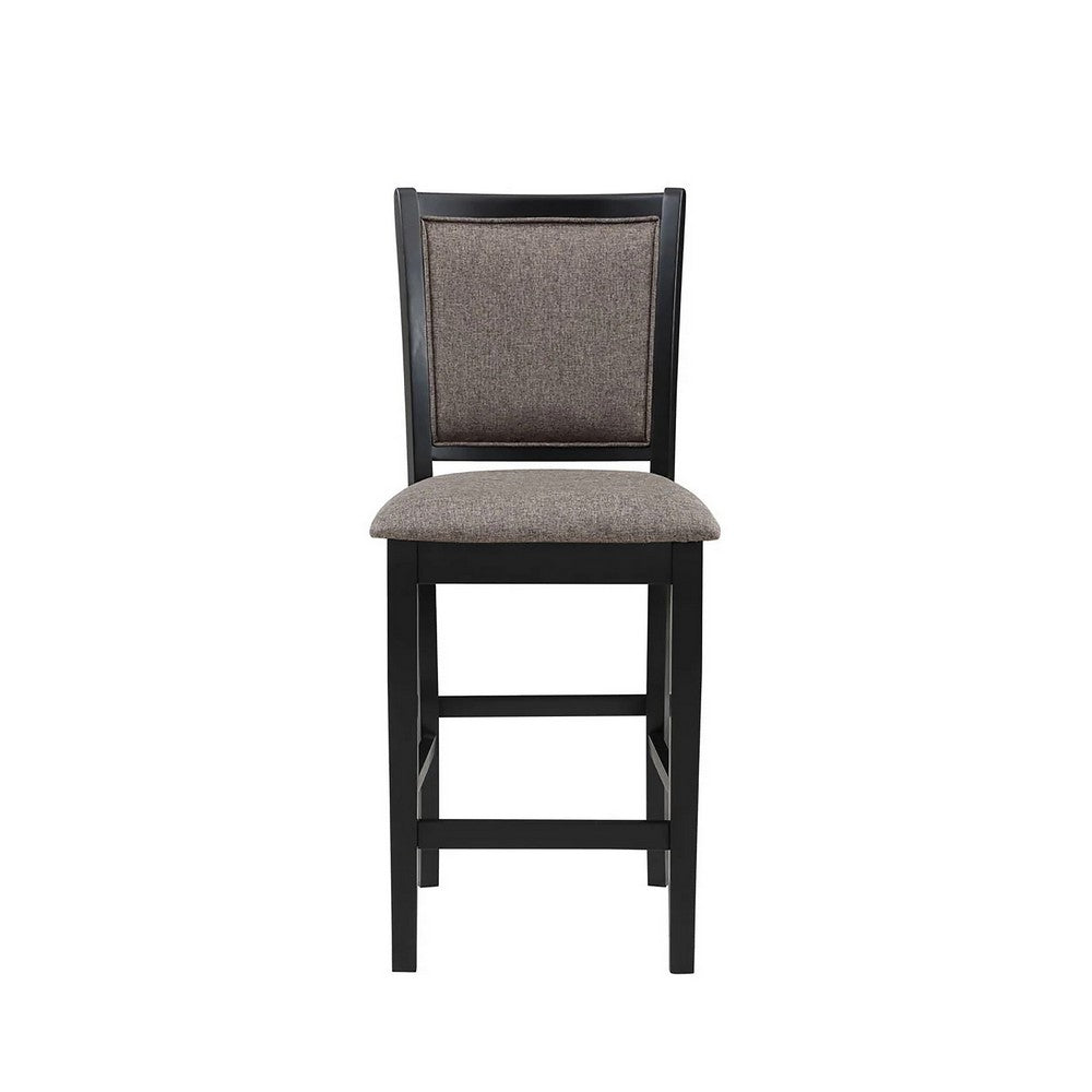 Benjara Mac Counter Height Chair Set of 2, Lattice Pattern, Black Brown Wood
