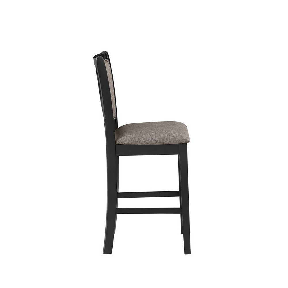 Benjara Mac Counter Height Chair Set of 2, Lattice Pattern, Black Brown Wood