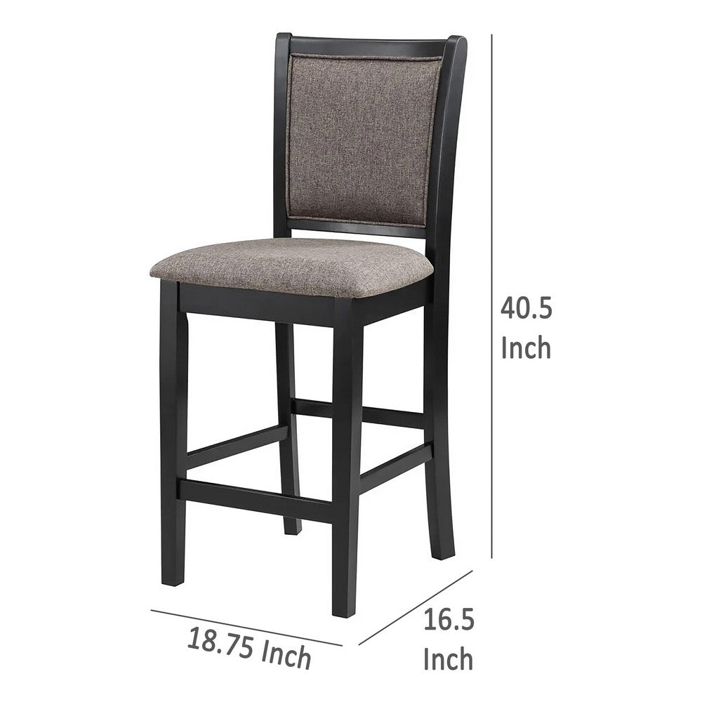 Benjara Mac Counter Height Chair Set of 2, Lattice Pattern, Black Brown Wood