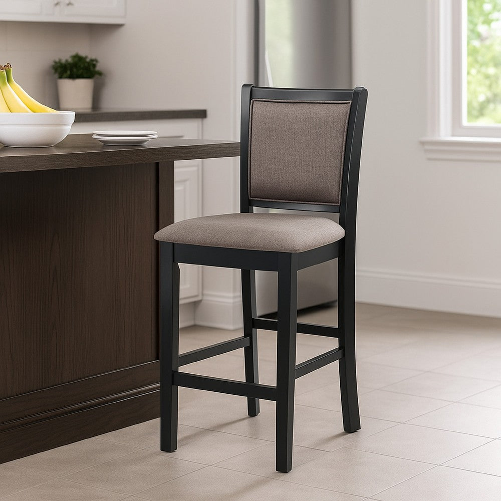 Benjara Mac Counter Height Chair Set of 2, Lattice Pattern, Black Brown Wood