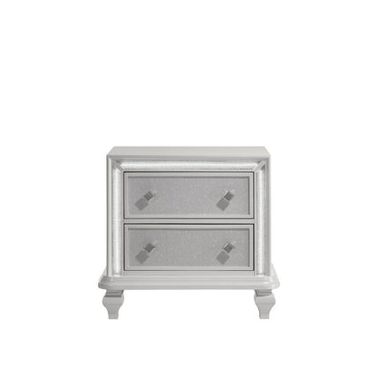 Benjara Stacy Nightstand with 2 Drawers And LED Lights, Silver And White Wood