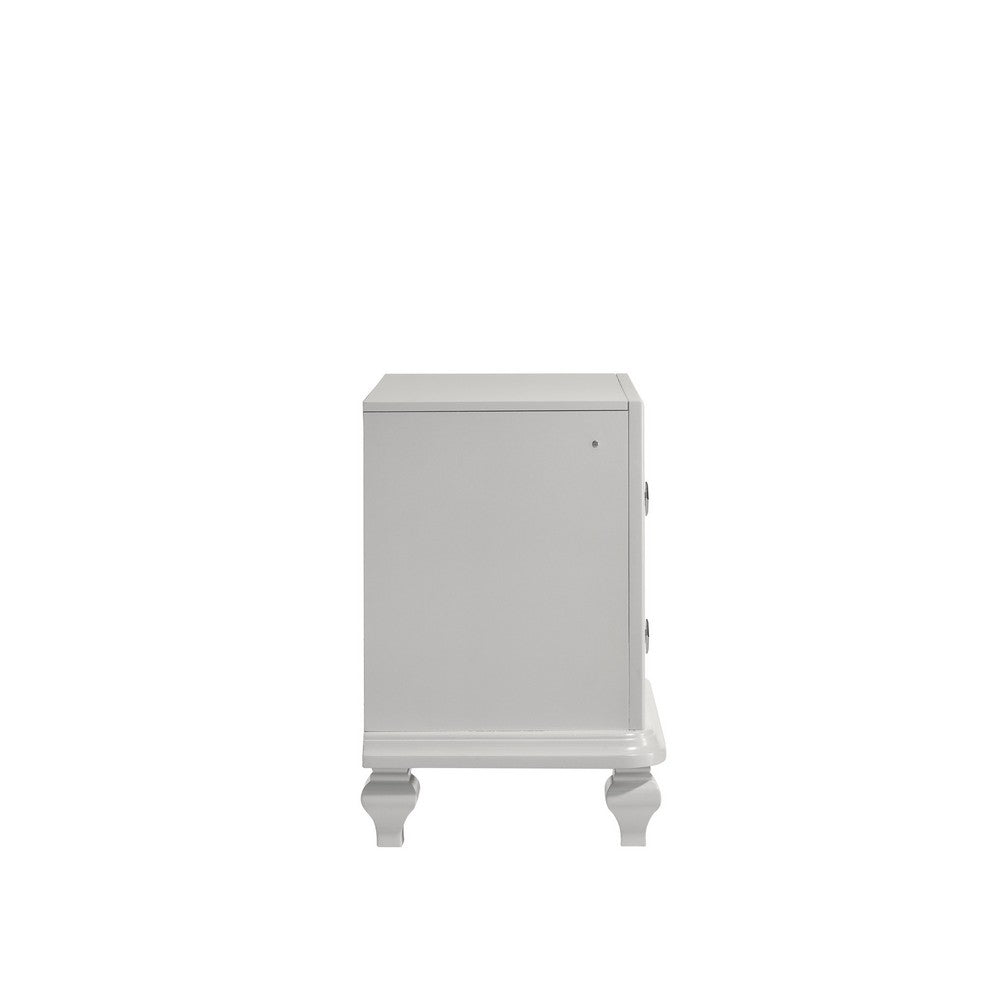 Benjara Stacy Nightstand with 2 Drawers And LED Lights, Silver And White Wood