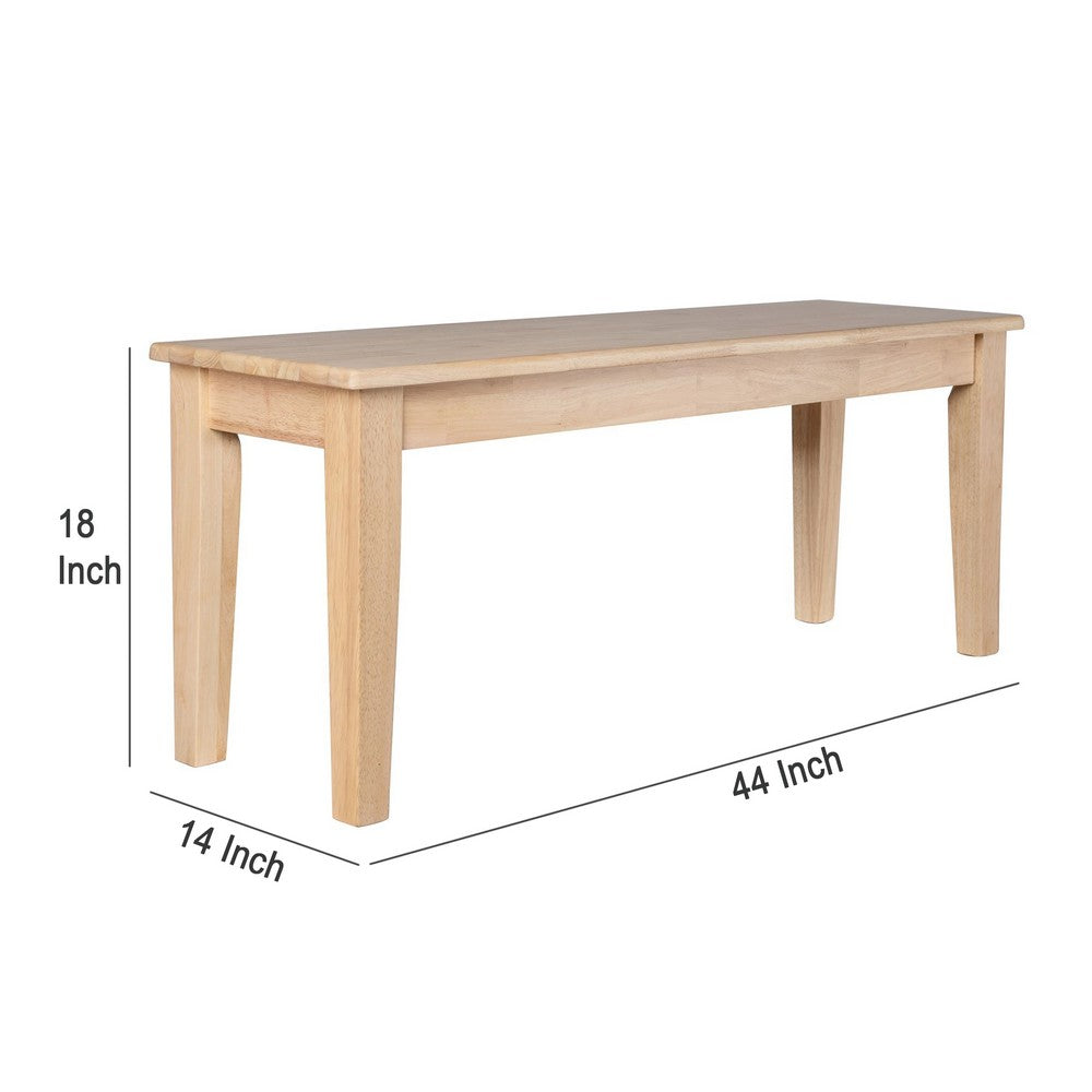 Benjara Nova Dining Bench, Shaker Style, Blonde Oak Brown Rubberwood, 44 Inch
