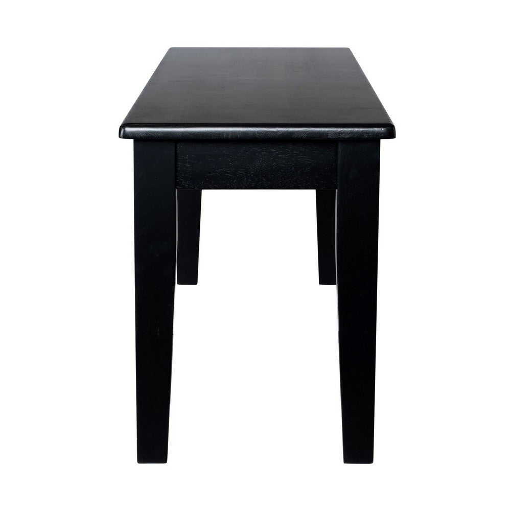 Benjara Nova Dining Bench, Shaker Style, High Gloss Black Rubberwood, 44 Inch