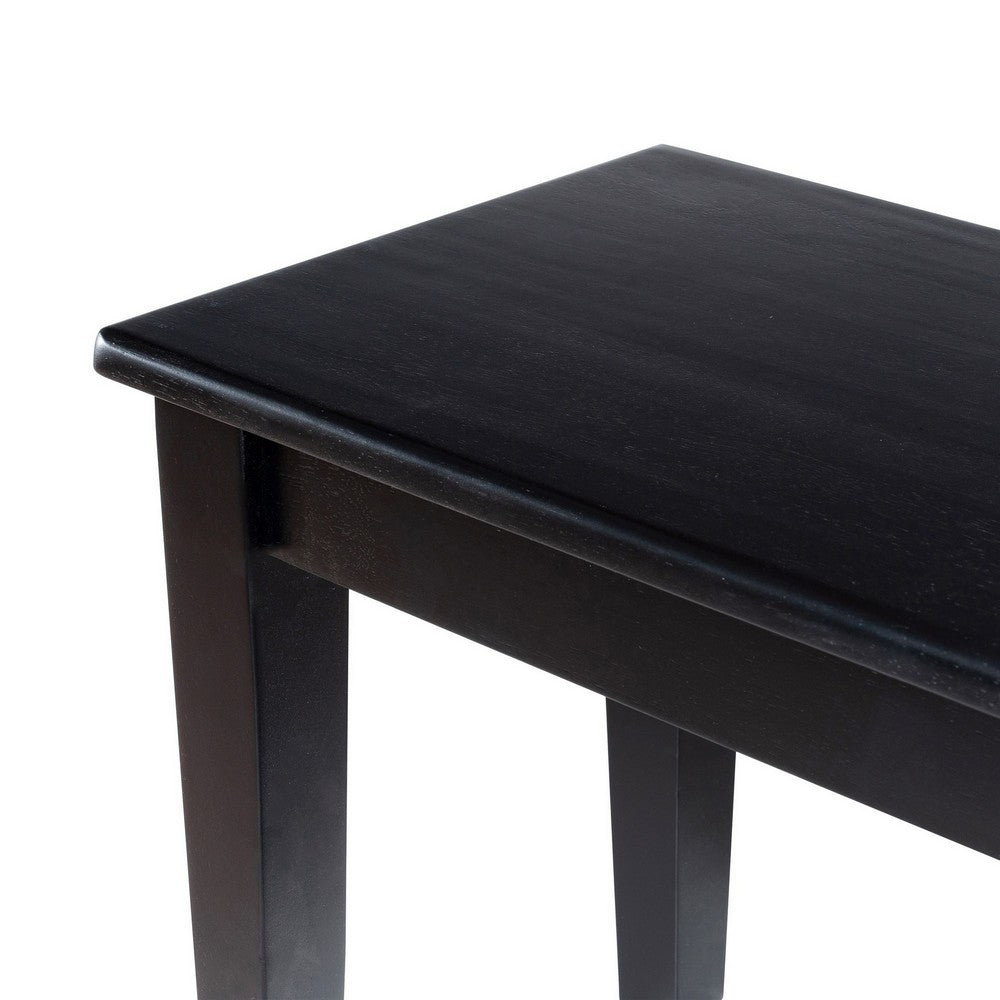 Benjara Nova Dining Bench, Shaker Style, High Gloss Black Rubberwood, 44 Inch