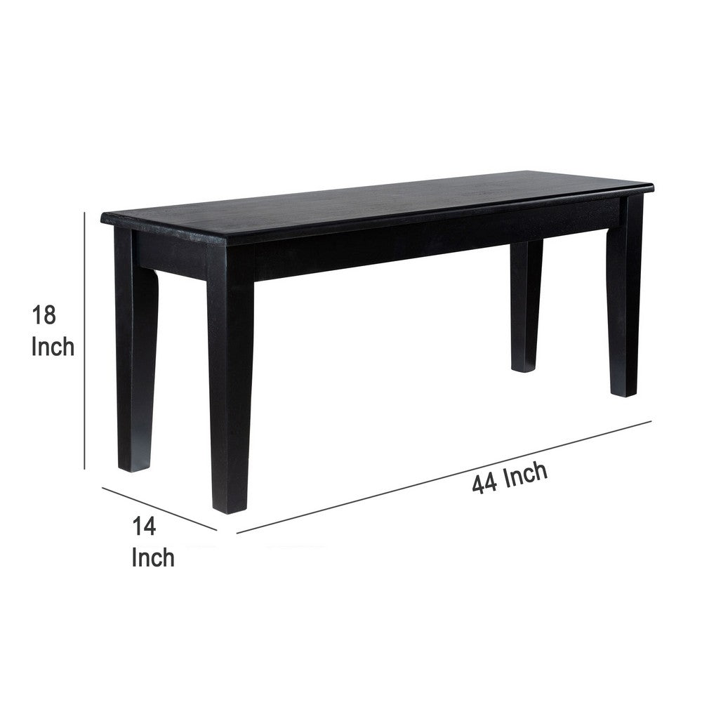 Benjara Nova Dining Bench, Shaker Style, High Gloss Black Rubberwood, 44 Inch