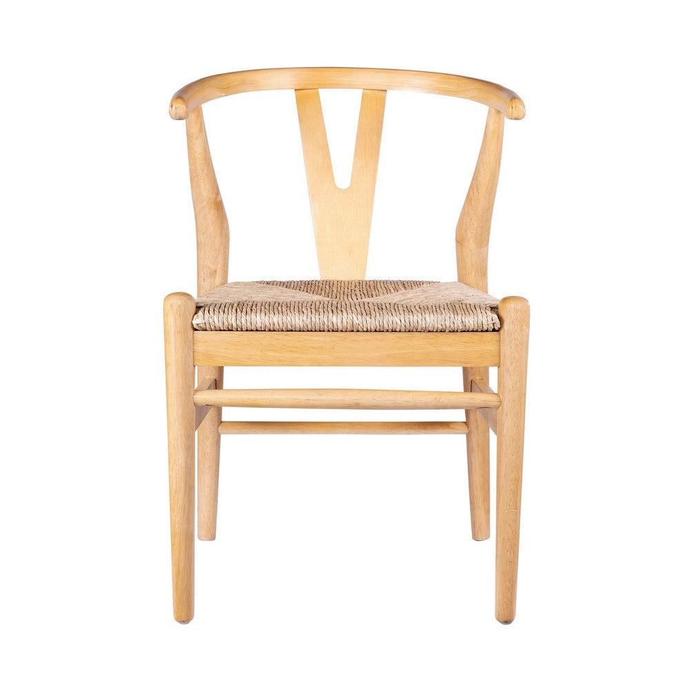 Benjara Cera Dining Chair Set of 2, Handwoven Rope Seat, Natural Brown Wood