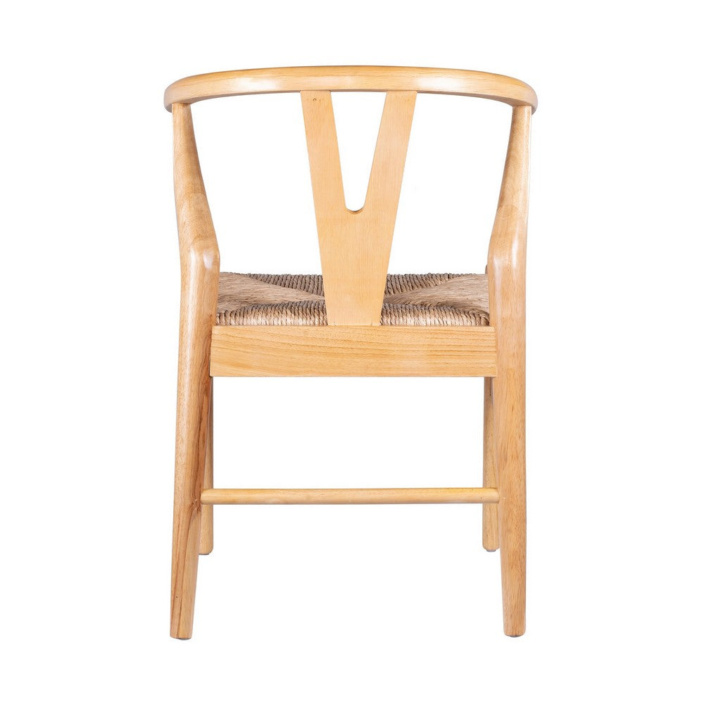 Benjara Cera Dining Chair Set of 2, Handwoven Rope Seat, Natural Brown Wood