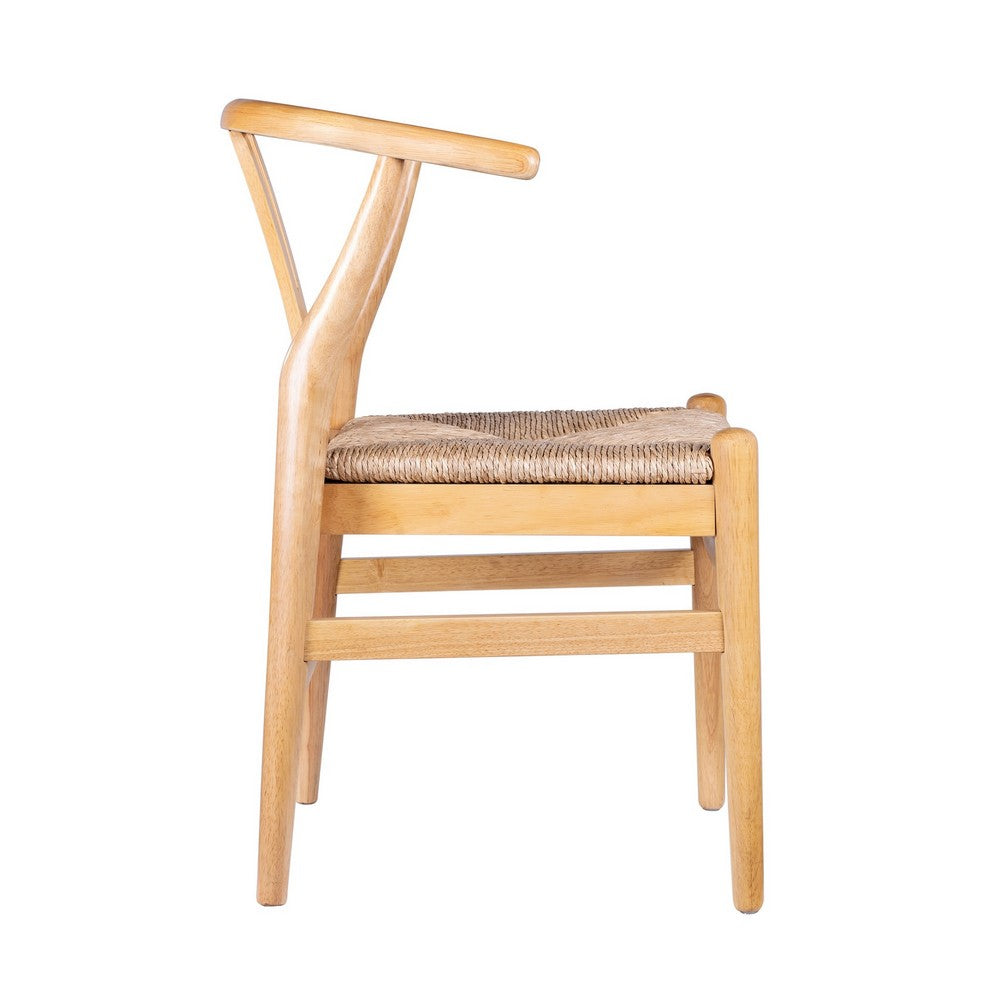 Benjara Cera Dining Chair Set of 2, Handwoven Rope Seat, Natural Brown Wood