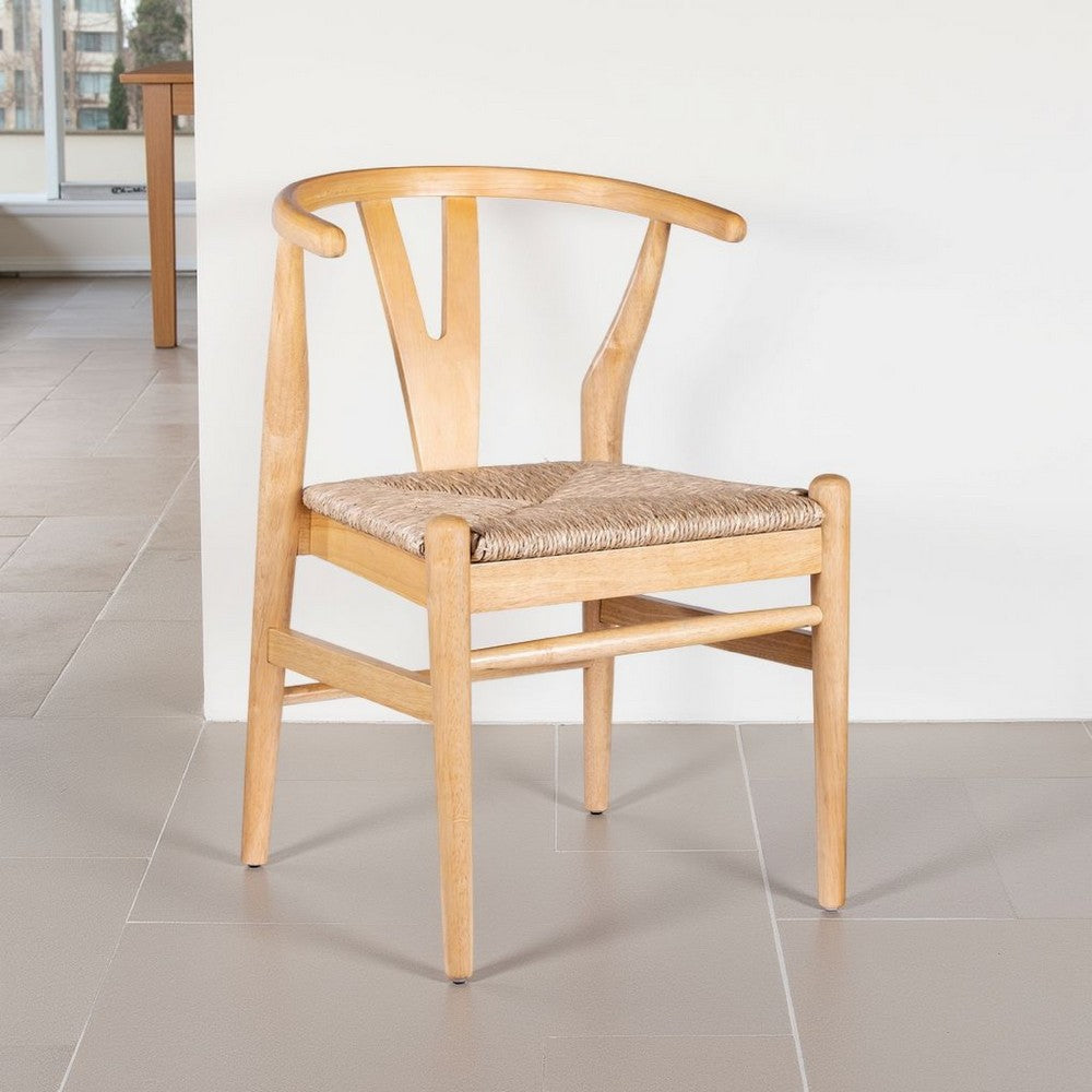 Benjara Cera Dining Chair Set of 2, Handwoven Rope Seat, Natural Brown Wood