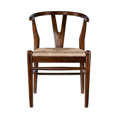 Benjara Cera Dining Chair Set of 2, Handwoven Rope, Cappuccino Brown Wood