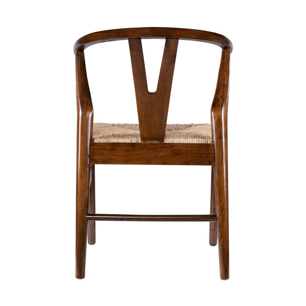 Benjara Cera Dining Chair Set of 2, Handwoven Rope, Cappuccino Brown Wood
