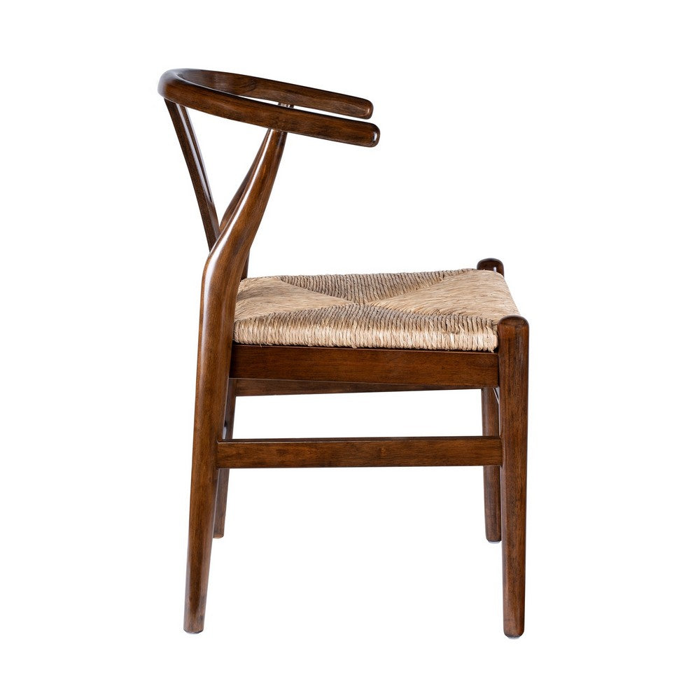 Benjara Cera Dining Chair Set of 2, Handwoven Rope, Cappuccino Brown Wood