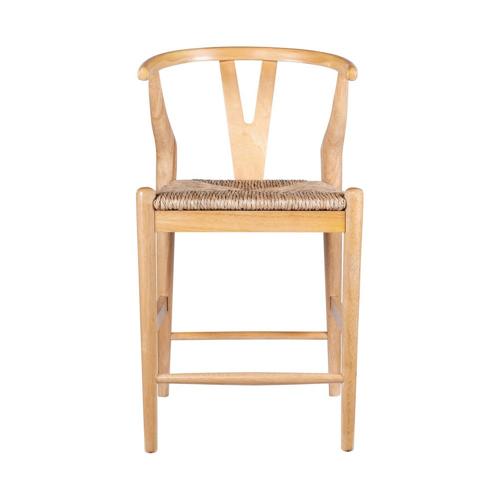 Benjara Cera Counter Stool Chair, Handwoven Rope, Natural Brown Wood