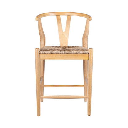 Benjara Cera Counter Stool Chair, Handwoven Rope, Natural Brown Wood
