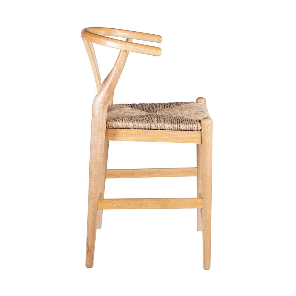 Benjara Cera Counter Stool Chair, Handwoven Rope, Natural Brown Wood