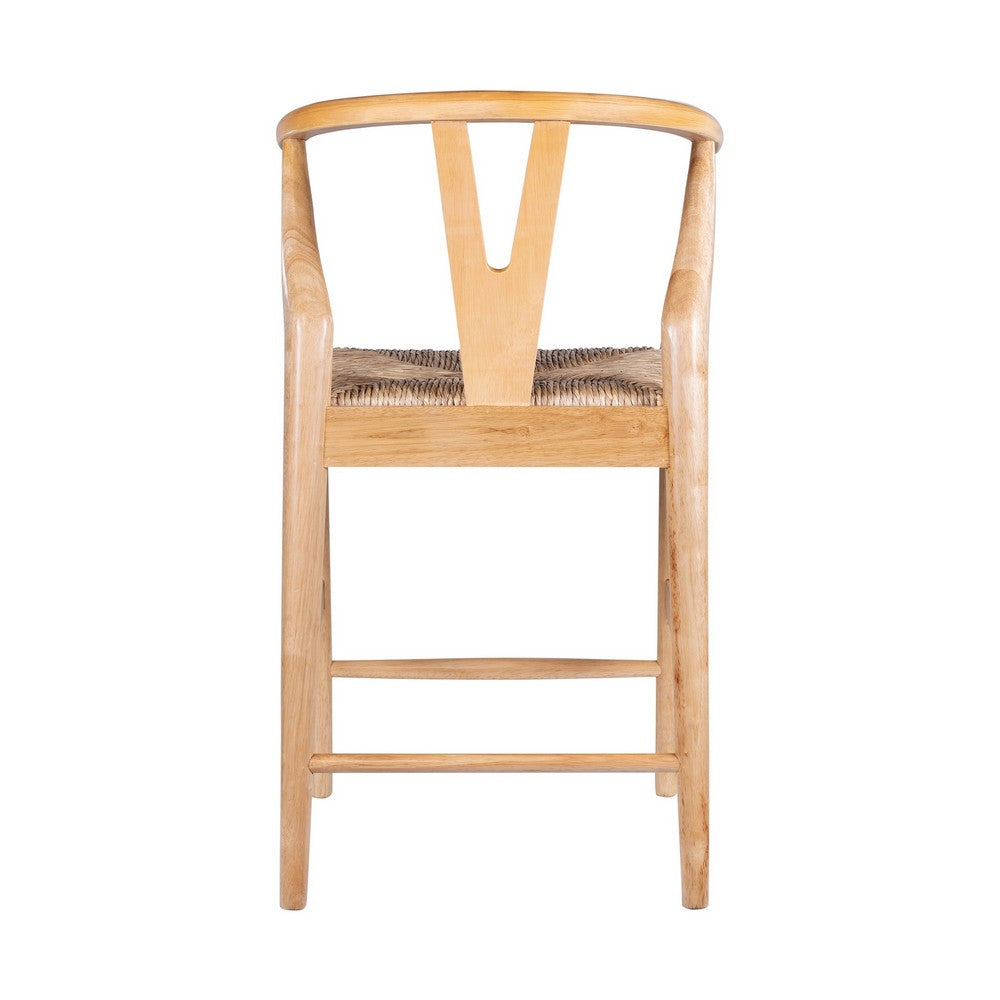 Benjara Cera Counter Stool Chair, Handwoven Rope, Natural Brown Wood