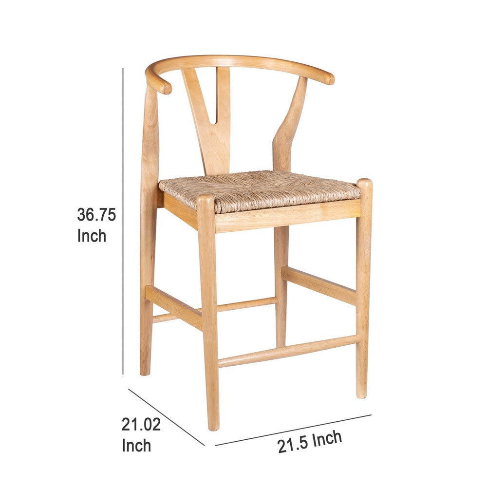 Benjara Cera Counter Stool Chair, Handwoven Rope, Natural Brown Wood