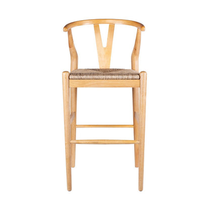 Benjara Cera Wishbone Barstool Chair, Handwoven Rope Seat, Natural Brown Wood