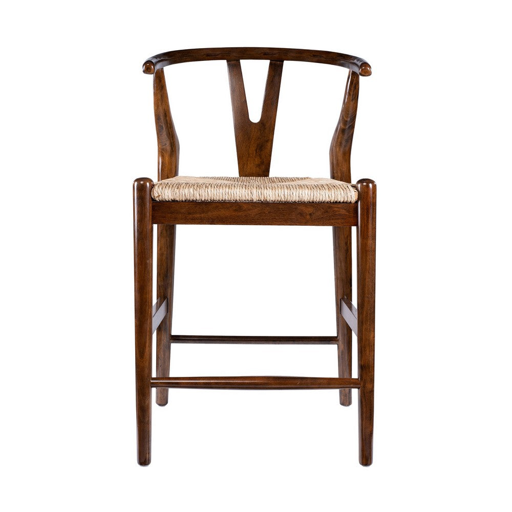 Benjara Cera Counter Stool Chair, Handwoven Rope, Cappuccino Brown
