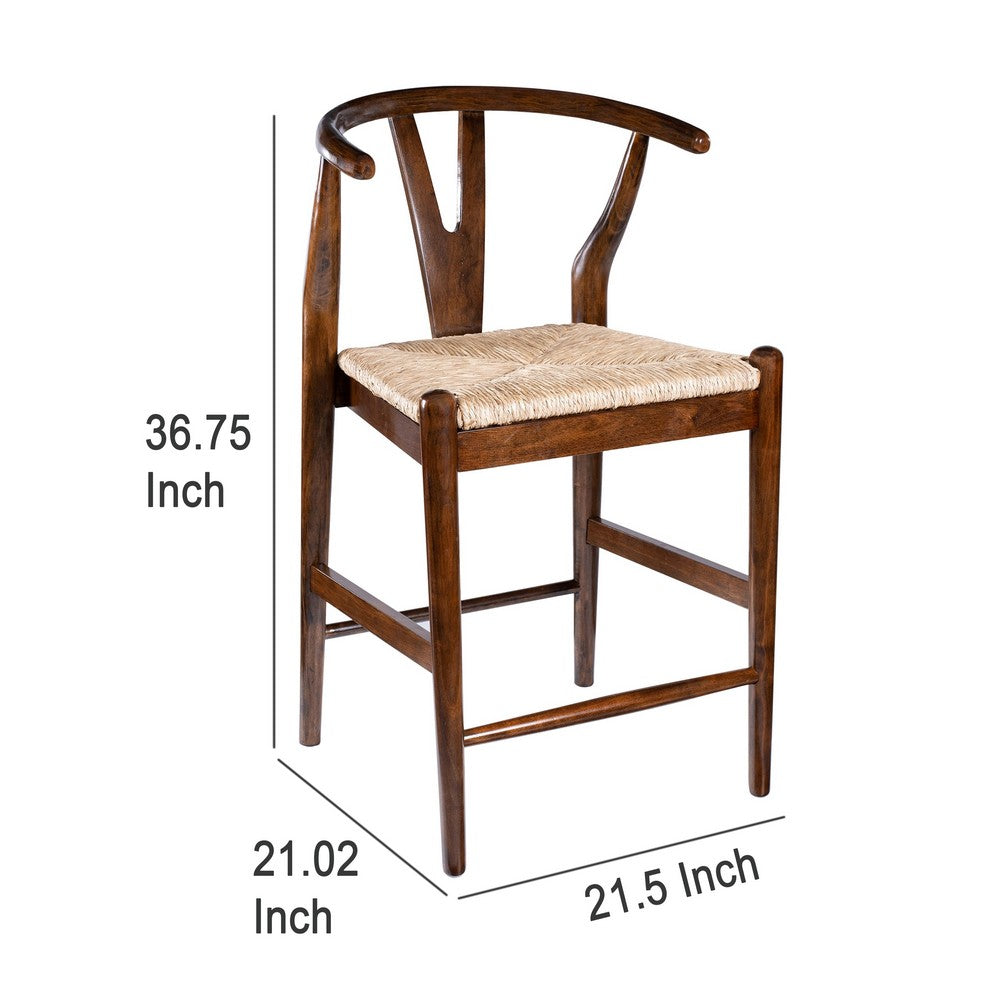 Benjara Cera Counter Stool Chair, Handwoven Rope, Cappuccino Brown