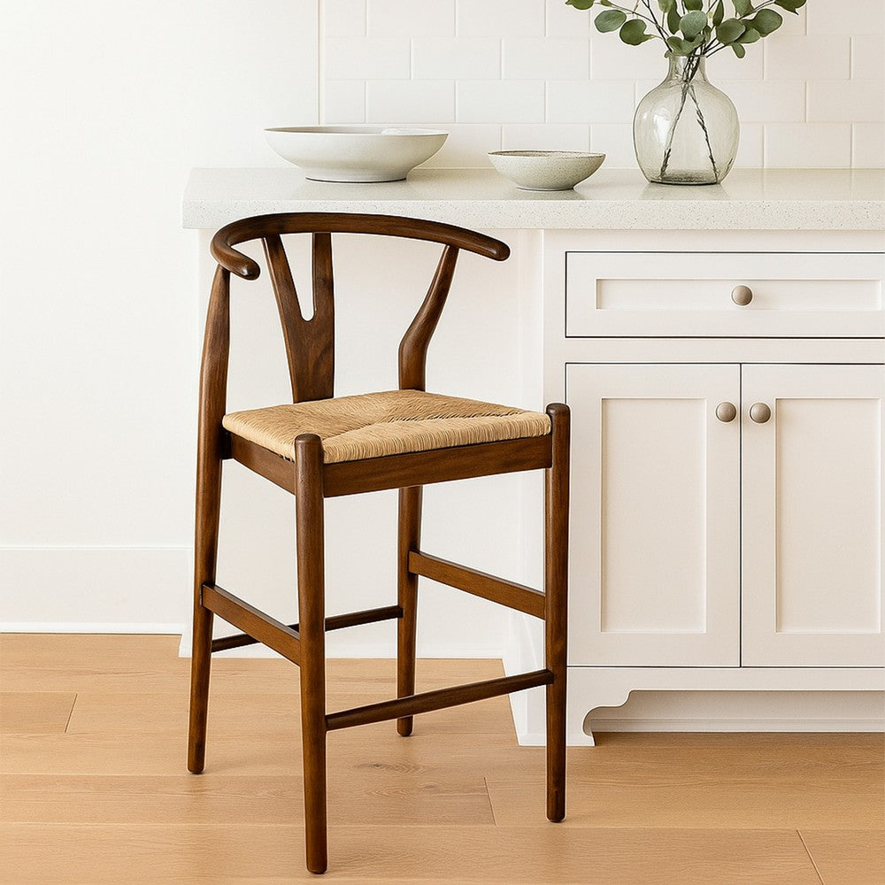 Benjara Cera Counter Stool Chair, Handwoven Rope, Cappuccino Brown