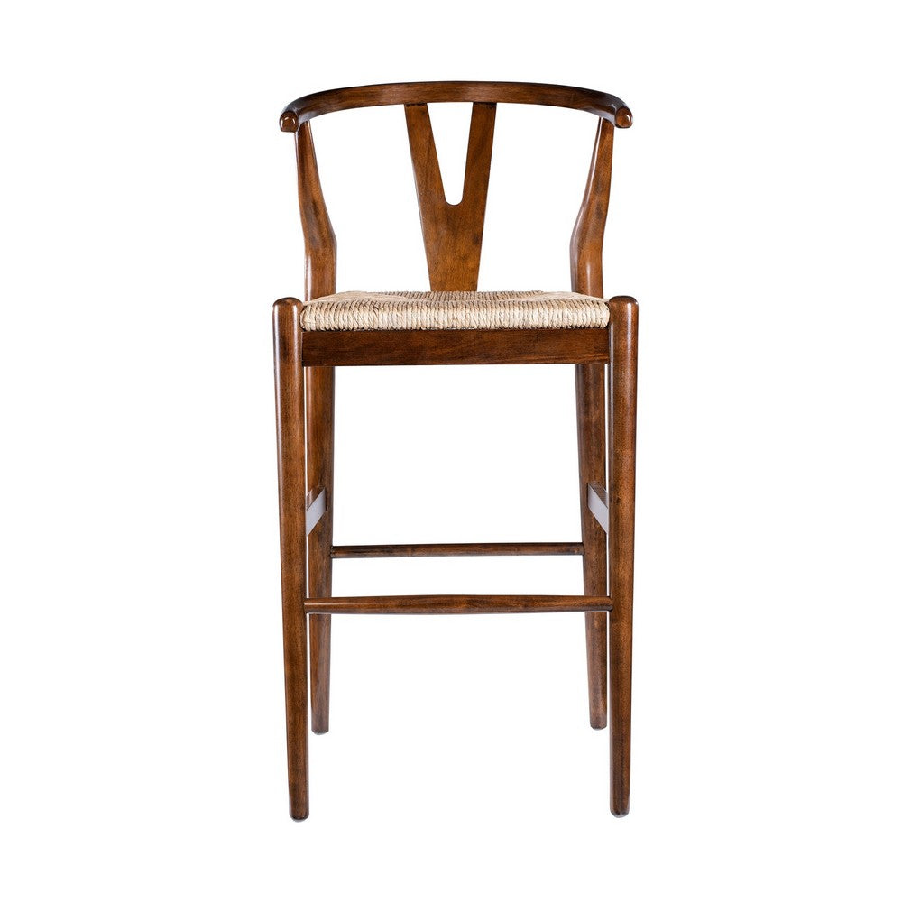 Benjara Cera Barstool Chair, Handwoven Rope Seat, Cappuccino Brown