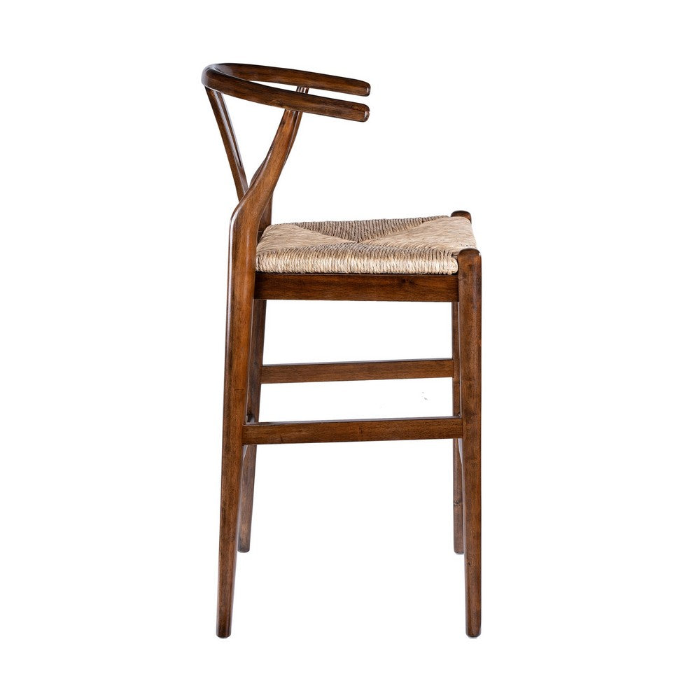 Benjara Cera Barstool Chair, Handwoven Rope Seat, Cappuccino Brown