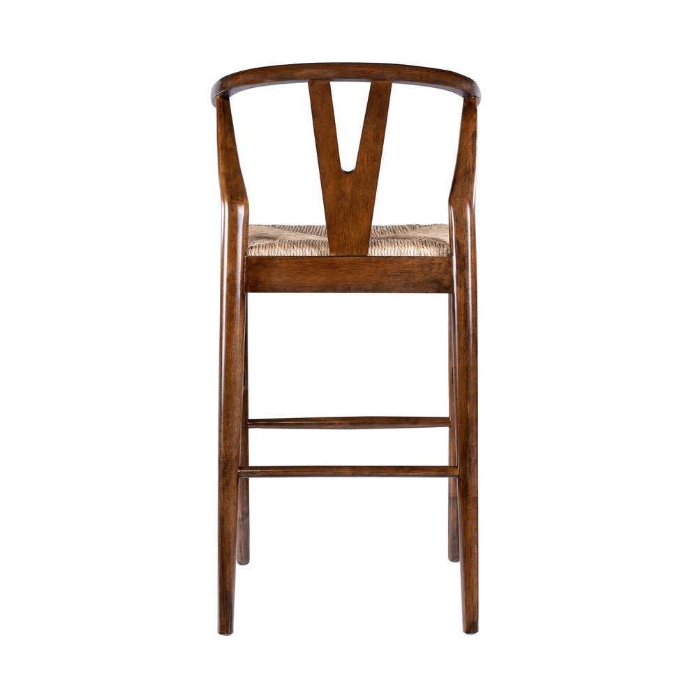 Benjara Cera Barstool Chair, Handwoven Rope Seat, Cappuccino Brown