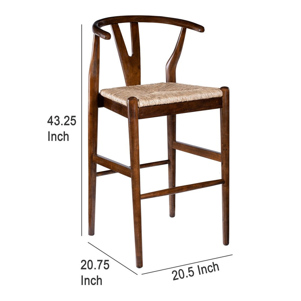 Benjara Cera Barstool Chair, Handwoven Rope Seat, Cappuccino Brown