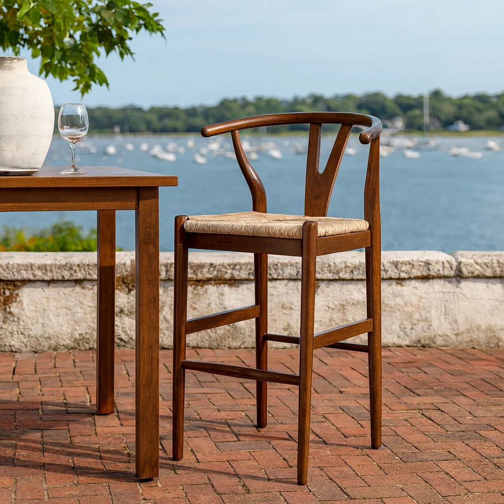 Benjara Cera Barstool Chair, Handwoven Rope Seat, Cappuccino Brown