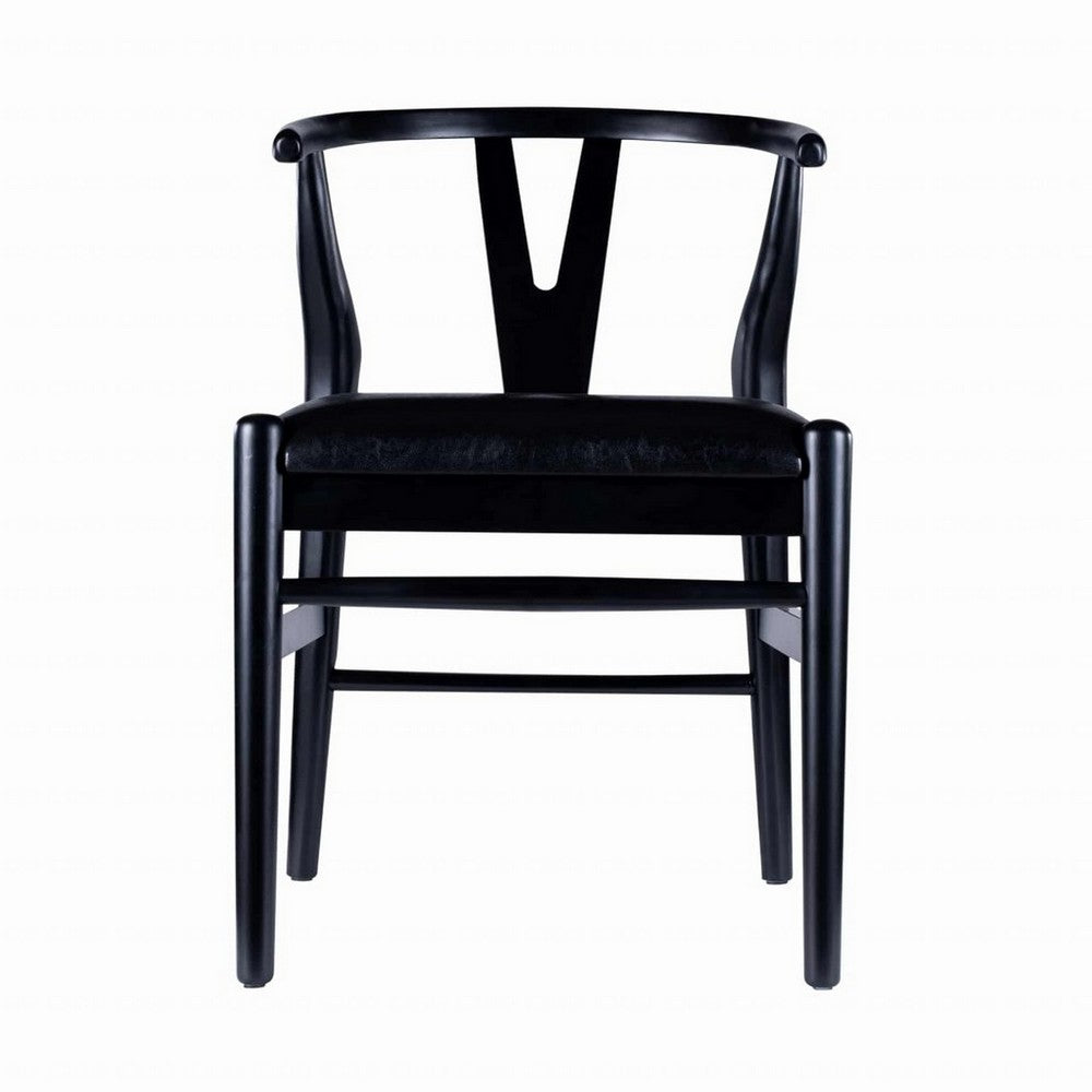 Benjara Cera Dining Chair Set of 2, Rich Faux Leather Seat, Black Rubberwood
